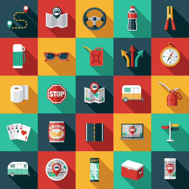 公路旅行图标集图片下载