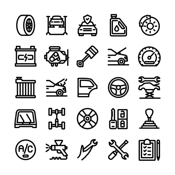 矢量插图图形的汽车服务。可编辑的笔画大小。简单孤立的图标。符号，符号，元素。图标集。图片下载