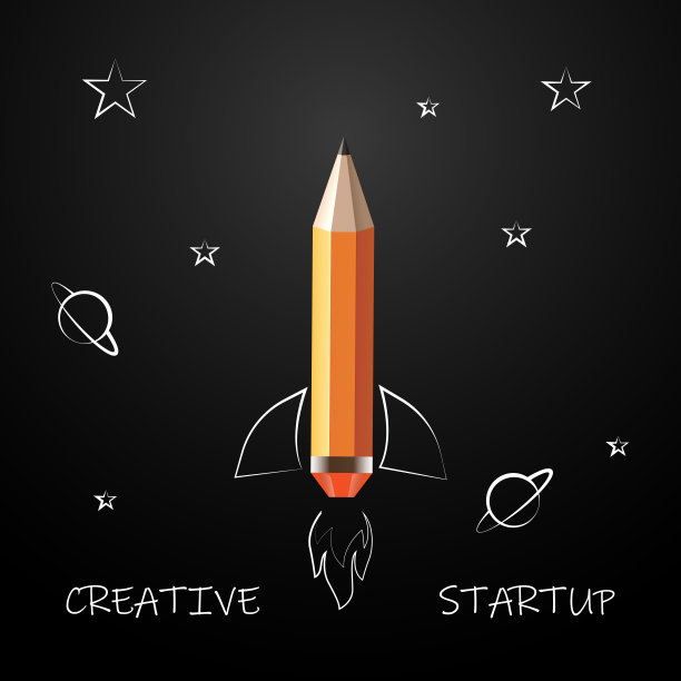 在太空中飞行的火箭形状的铅笔。图片下载