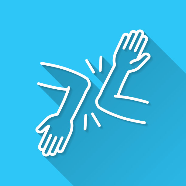 撞肘——新颖的问候方式。蓝色背景上的图标-长阴影平面设计图片下载