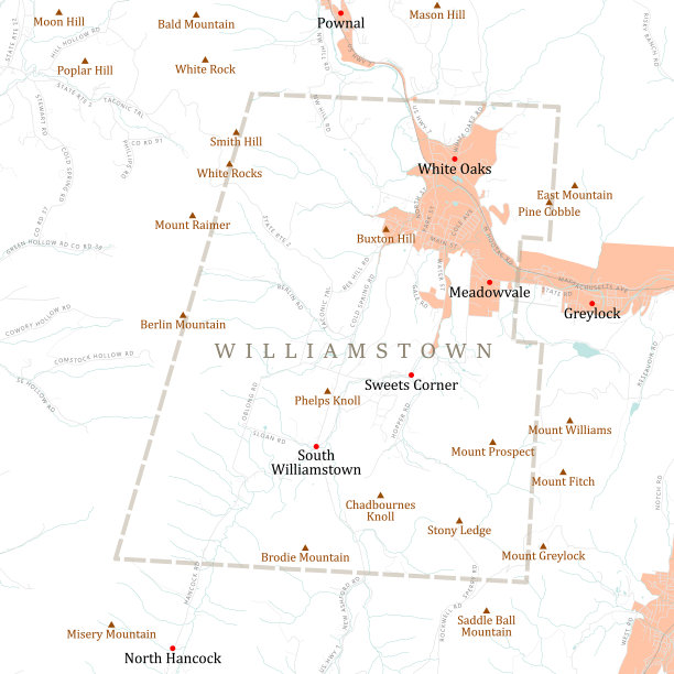 MA Berkshire Williamstown矢量路线图图片下载