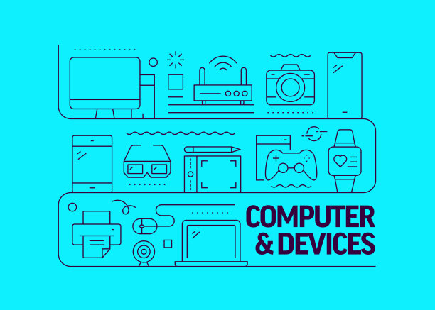 计算机和设备相关的矢量横幅设计概念，图标的现代线条风格图片下载