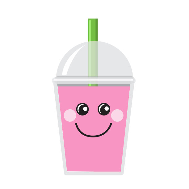 快乐表情卡哇伊脸在泡泡或珍珠茶石榴味全彩图标在白色背景图片下载