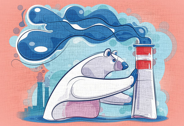 北极熊推着冒烟的烟囱图片下载