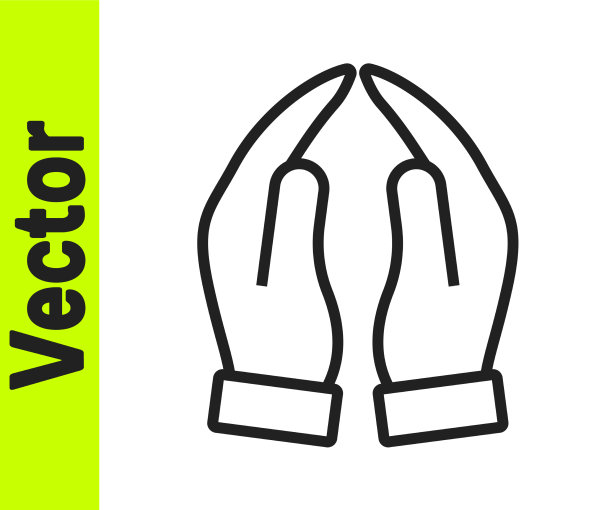 黑线手在祈祷位置图标孤立图片下载