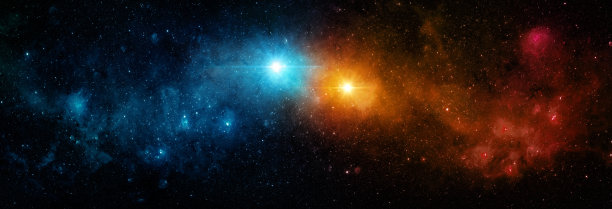 蓝色和红色星系中的恒星。全景。充满恒星，星云和星系的宇宙。图片元素由美国宇航局提供图片下载