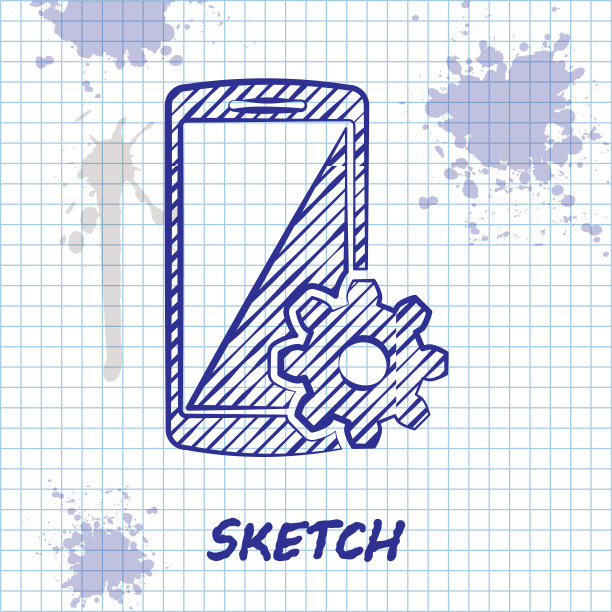 素描线设置在智能手机图标孤立上图片下载