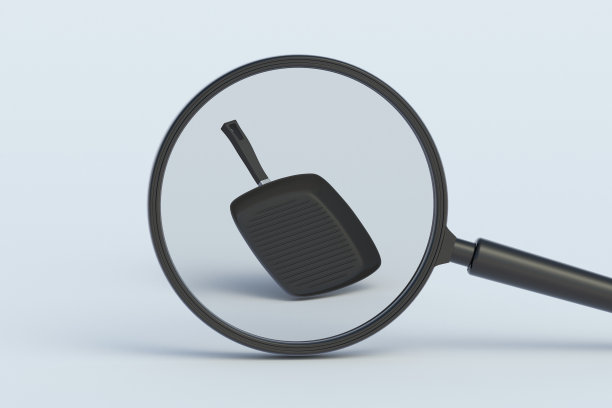 放大镜后煎锅。三维渲染图片下载