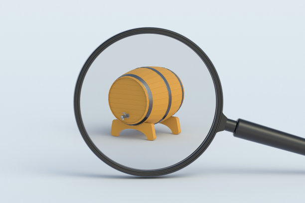 放大镜后面的木桶。三维渲染图片下载