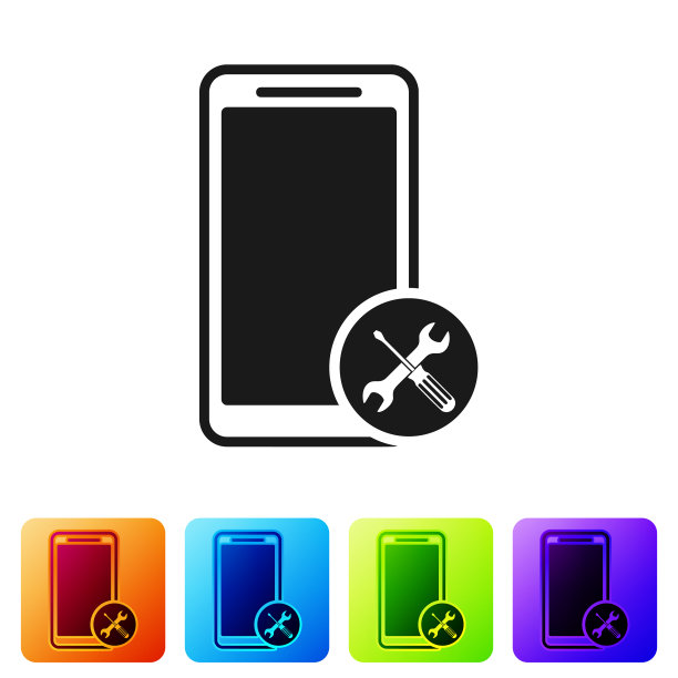 黑色智能手机与螺丝刀和扳手图标图片下载