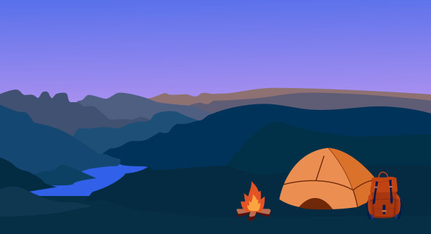 山的风景。夏季露营矢量插图。帐篷，火和自然，可编辑的背景图片下载