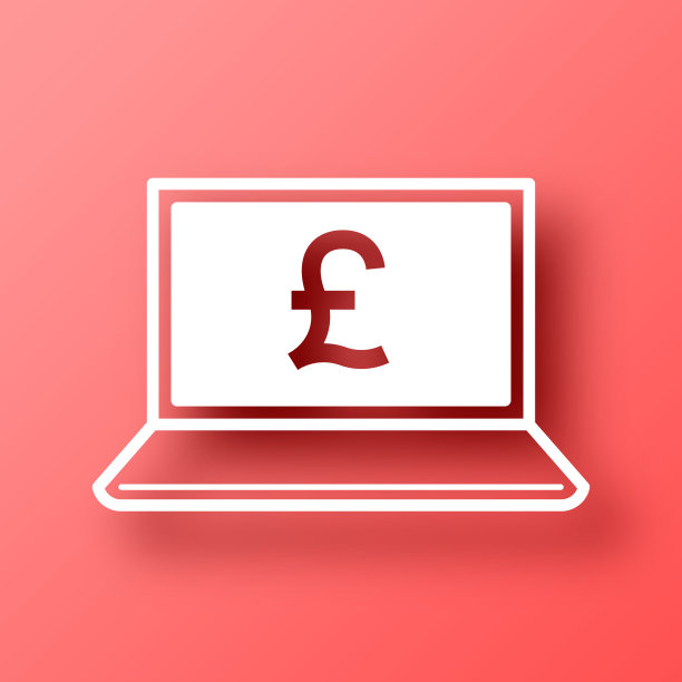 带磅标志的笔记本电脑。图标在红色背景与阴影图片下载