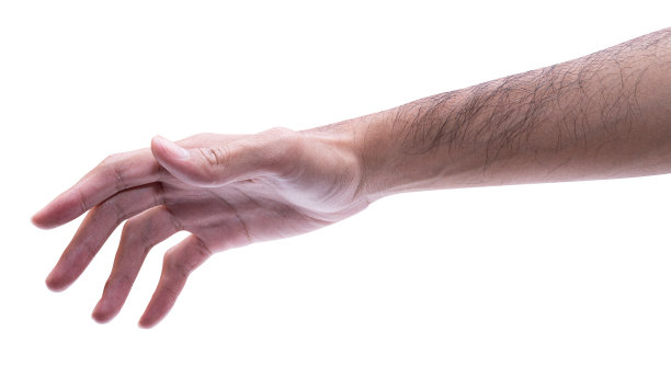 男性伸出手，准备帮助或接受。手势孤立在白色背景上。图片下载