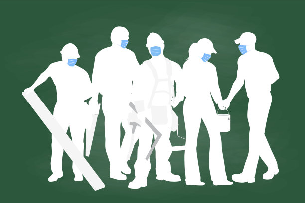 施工行动，工作场所预防措施，新冠黑板图片下载