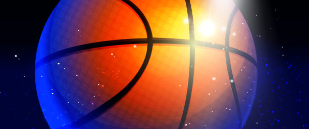 现实主义风格的团队竞赛、运动和胜利概念。篮球在聚光灯下的彩色抽象背景。图片下载