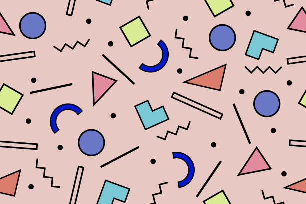 90年代无缝图案彩色风格复古背景或复古80年代壁纸矢量图片下载