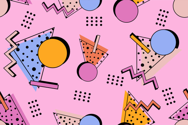 90年代无缝图案彩色风格复古背景或复古80年代壁纸矢量图片下载