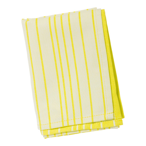 黄色折叠棉条纹餐巾孤立。厨房毛巾俯视图。设计元素图片下载