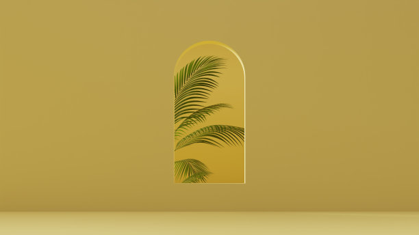 几何形状和自然植物彩色背景，3d渲染图片下载