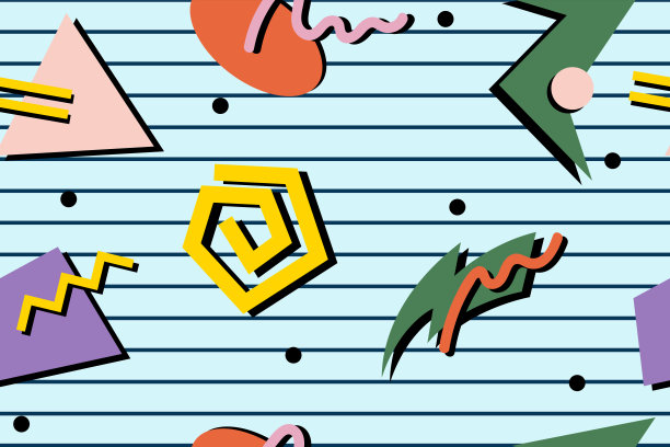 90年代无缝图案彩色风格复古背景或复古80年代壁纸vector_97图片下载