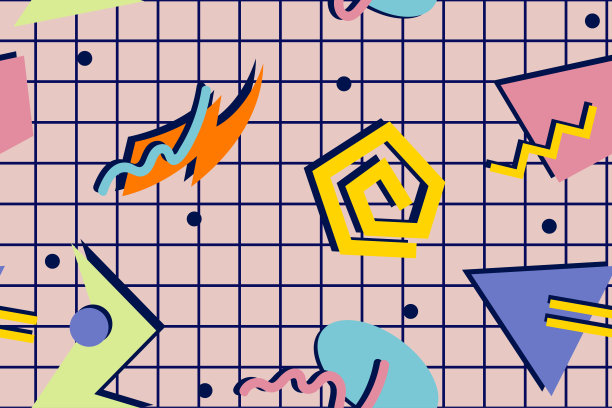 90年代无缝图案彩色风格复古背景或复古80年代壁纸vector_75图片下载