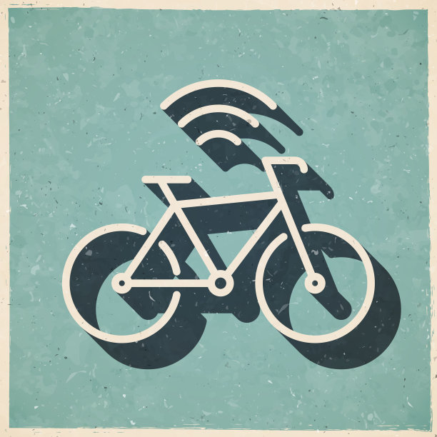 连接的自行车。图标复古复古风格-旧纹理纸图片下载