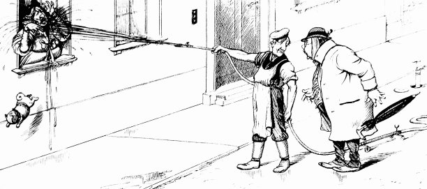 路上溅起的水花给一名游客指了路，并匆忙地把水管对准了坐在窗边的一名妇女图片下载