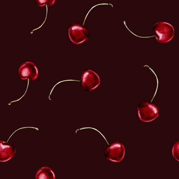 水彩插图的无缝图案与一个浆果樱桃与细枝在黑暗的背景。无尽的重复打印背景。适用于织物、纺织品、服装、印花、墙纸、海报等图片下载