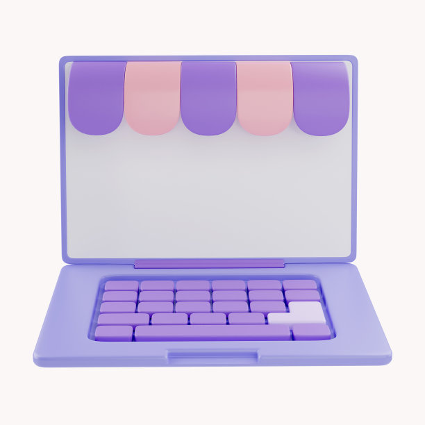 3D网上购物与笔记本电脑的网上购物商店。支付的概念。笔记本图标3d矢量渲染插图图片下载