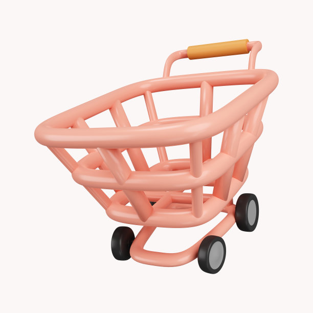 3D粉红色的购物车网上购物和数字营销理念的白色孤立背景图片下载
