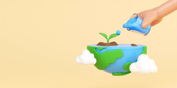 给植物浇水。生态可持续性。环境、社会和公司治理概念。3d渲染图。图片下载