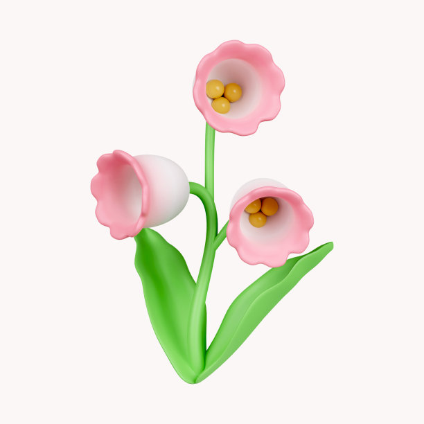 3d铃兰花。图标孤立在白色背景。3d渲染图。剪切路径。图片下载