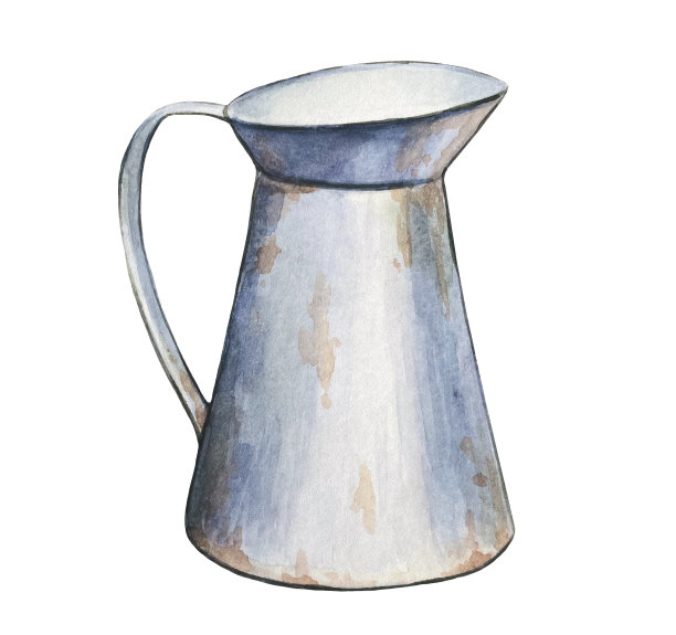 金属复古水壶，水彩插图图片下载
