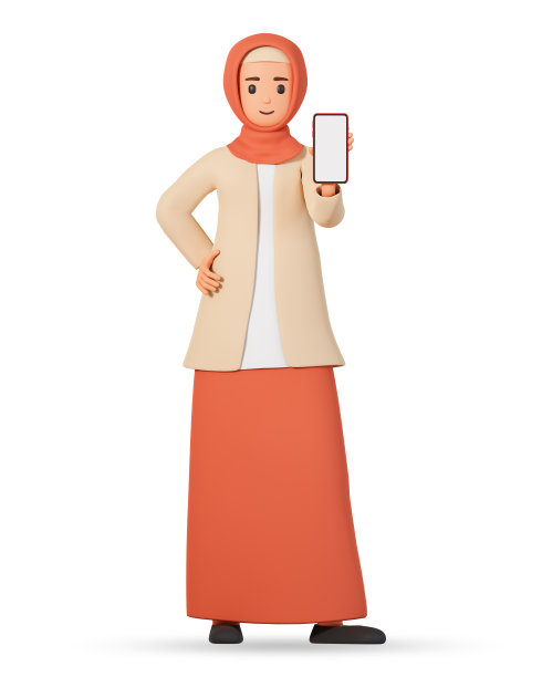 3d戴头巾的穆斯林妇女在白色背景上显示手机屏幕。网络通信概念与三维穆斯林女孩字符显示手机图片下载