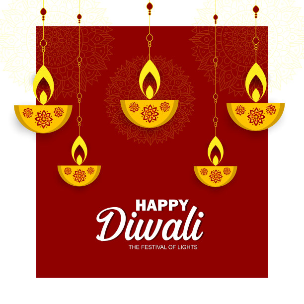 快乐排灯节-彩灯节日彩旗模板设计与装饰挂Diya灯图片下载