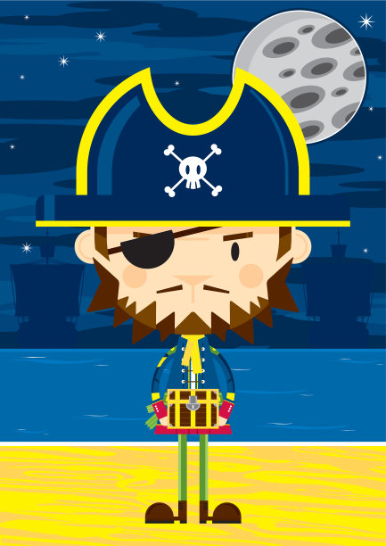 可爱的卡通海盗船长与宝藏图片下载