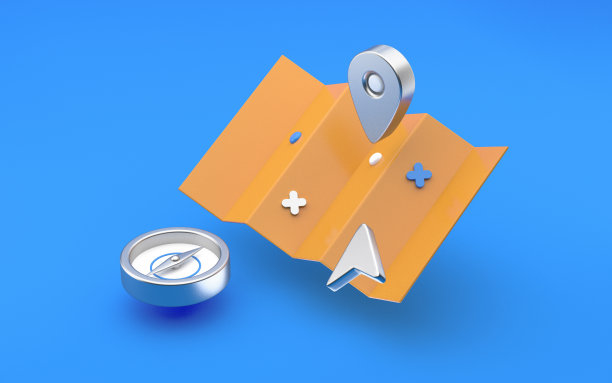 导航图标标志地图指针，定位标记地图在蓝色背景与搜索概念。3 d渲染。图片下载