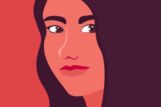 一个微笑的棕色头发的女孩的画像。矢量图图片下载