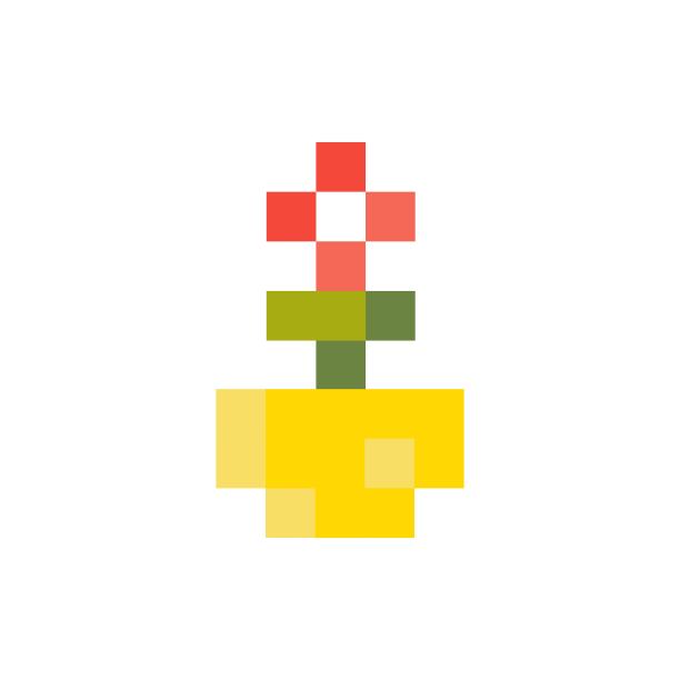 盆栽花在花盆在像素艺术风格。设计网站，游戏和应用程序。图片下载