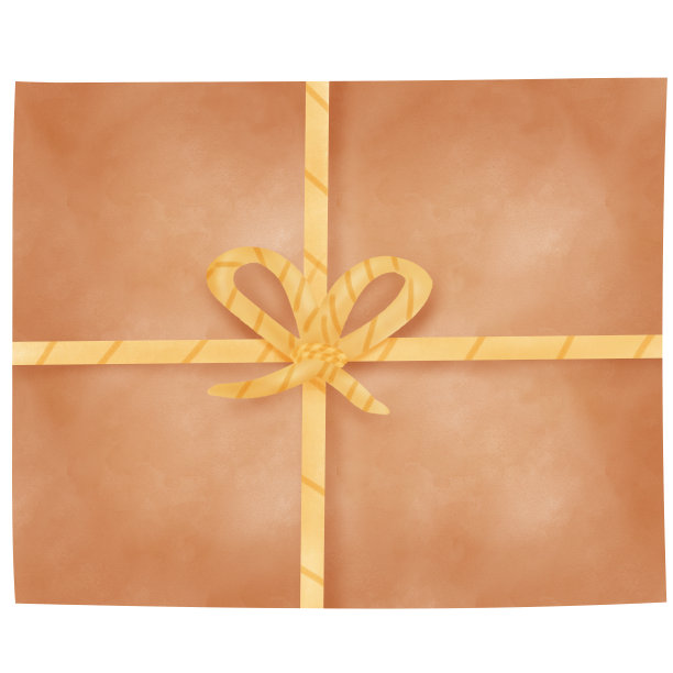 在白色背景上画的带有绳子的棕色包裹盒，用作插图和装饰元素图片下载