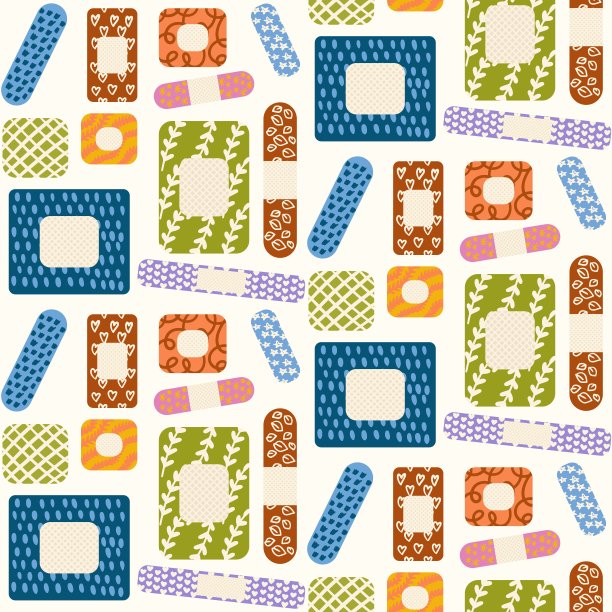 胶粘绷带图案。无缝打印医疗胶带，用于急救、保健和康复。矢量平面纹理图片下载