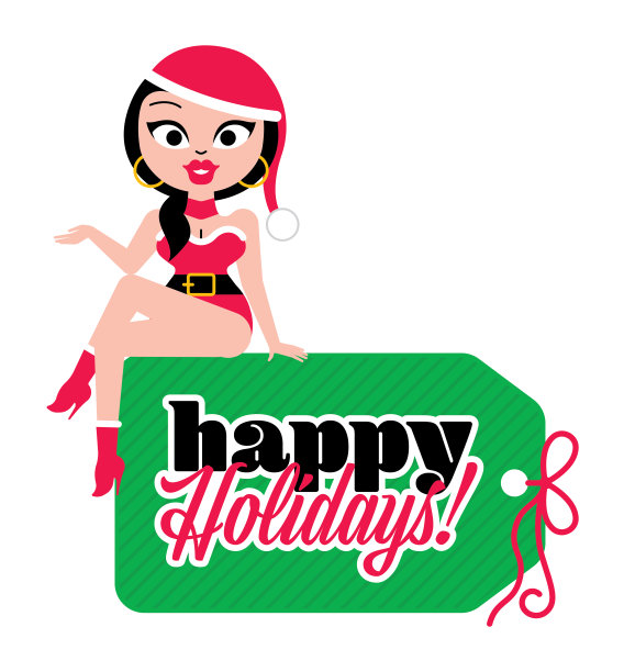 性感的圣诞夫人女性圣诞老人服装迷人的女孩在节日礼物标签图片下载