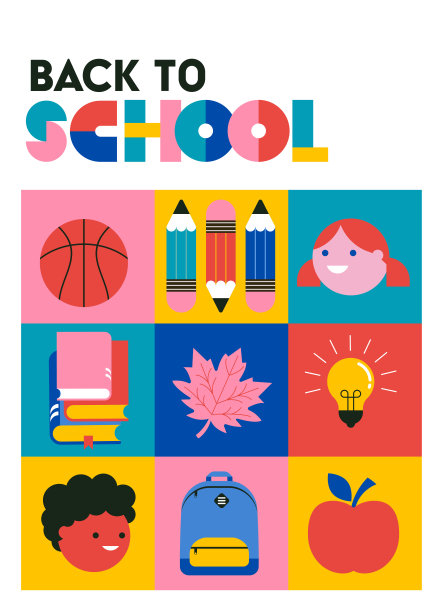 返校，几何现代风格设计。返校促销、促销、海报及传单图片下载