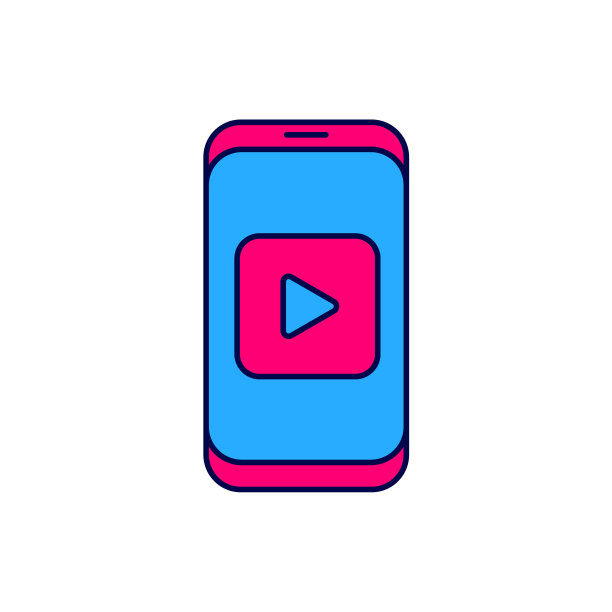 填充轮廓在线播放视频图标孤立的白色背景。带有游戏标志的智能手机和电影条。向量图片下载