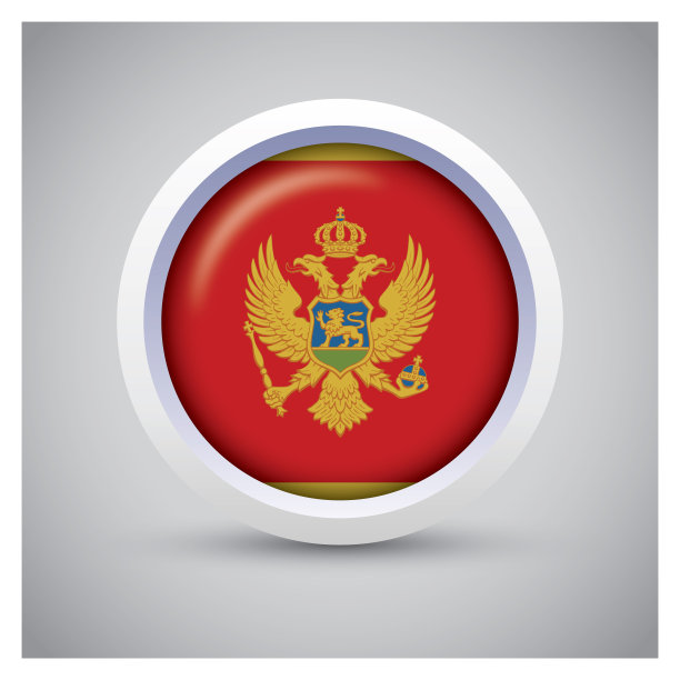 带有黑山国旗图标的白色按钮，标准颜色图片下载