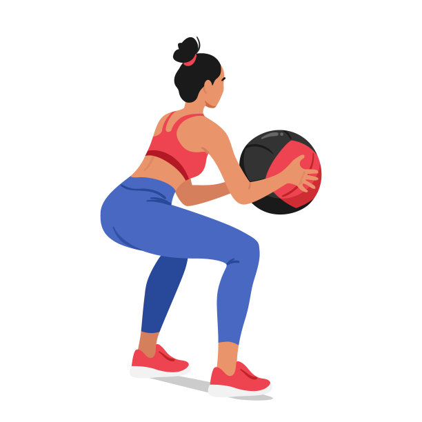 健身女子用球做深蹲，锻炼下半身肌肉的力量和稳定性图片下载