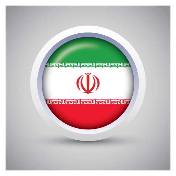 白色按钮上的伊朗国旗图标，标准颜色图片下载
