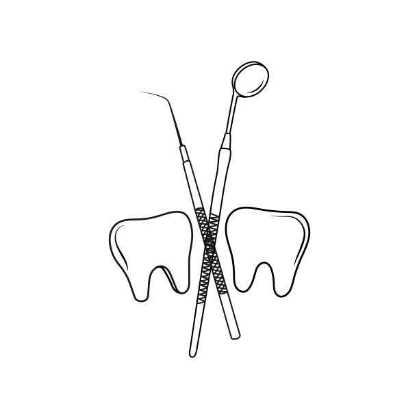 牙齿和牙科器械。线的艺术。图片下载