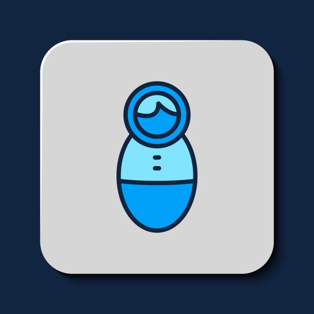 填充轮廓不倒儿娃娃玩具图标孤立的蓝色背景。向量图片下载