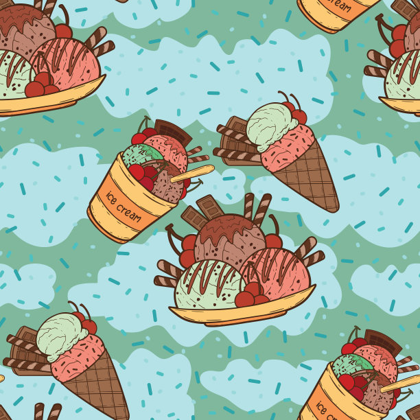 三种冰淇淋表面无缝图案设计图片下载